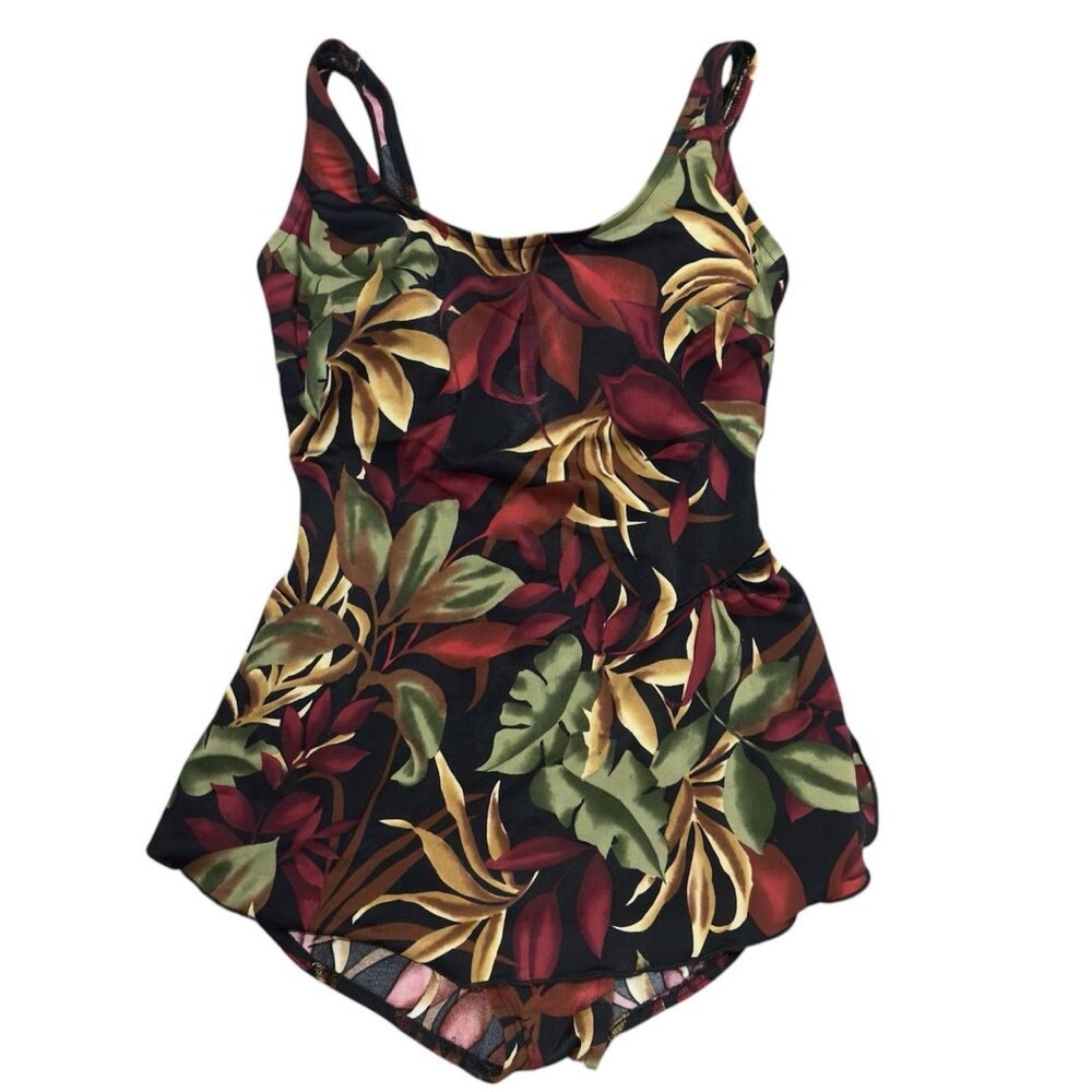Vintage Jantzen Tropical Floral One Piece Bathing Suit skirt Size 8 USA 80s 90s
